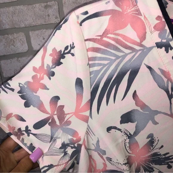 Healing Hands Purple Label Grosgrain ribbon V-neck Tropical Pattern Scrub Top - Picture 2 of 8